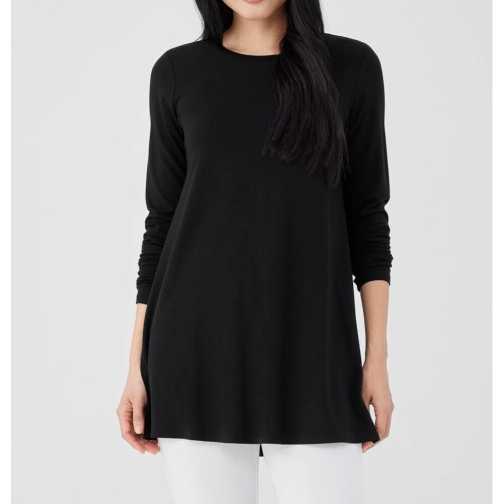 Eileen Fisher Black Long-Sleeve Tunic/Sweatshirt Top